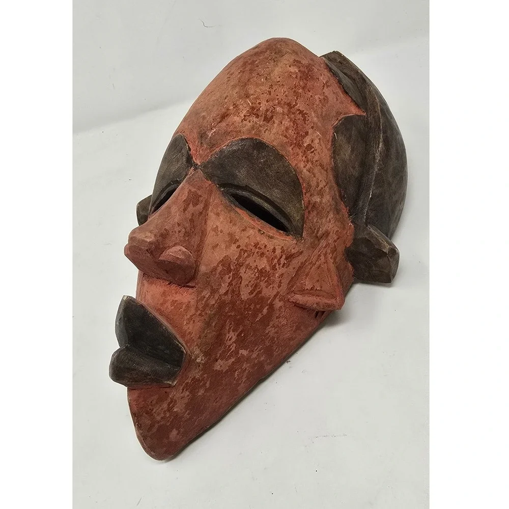 Vtg Tribal art African hand carved wood Punu spirit wall mask primitive rustic